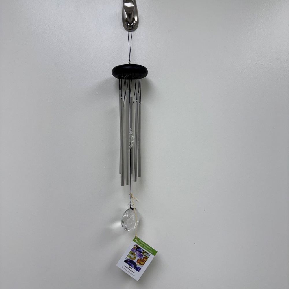 Woodstock Crystal Meditation Chime Silver Windchime Indoor Outdoor Wood Aluminum